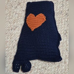 Handmade Navy Blue Crochet Cuddle Pillow with Orange Heart